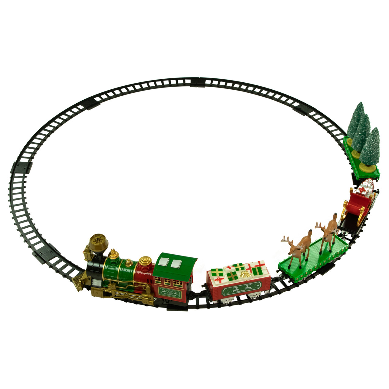 22pc Battery Operated Lighted and Animated Christmas Train Set with Working Smokestack
