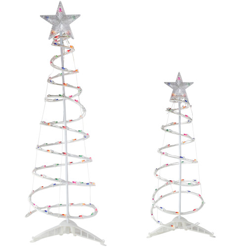 Set of 2 Lighted Multi-Color Outdoor Spiral Christmas Cone Trees 4', 6'
