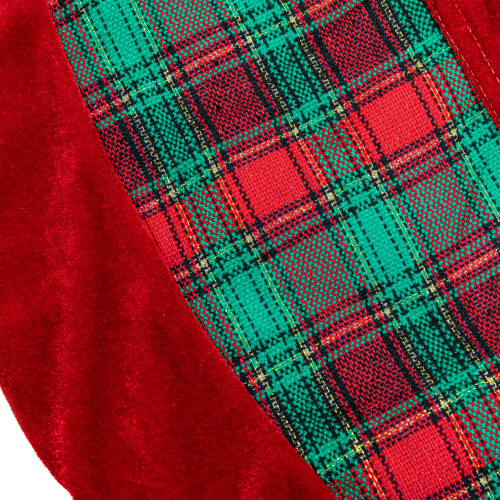 48" Red and Green Plaid Velveteen Christmas Tree Skirt
