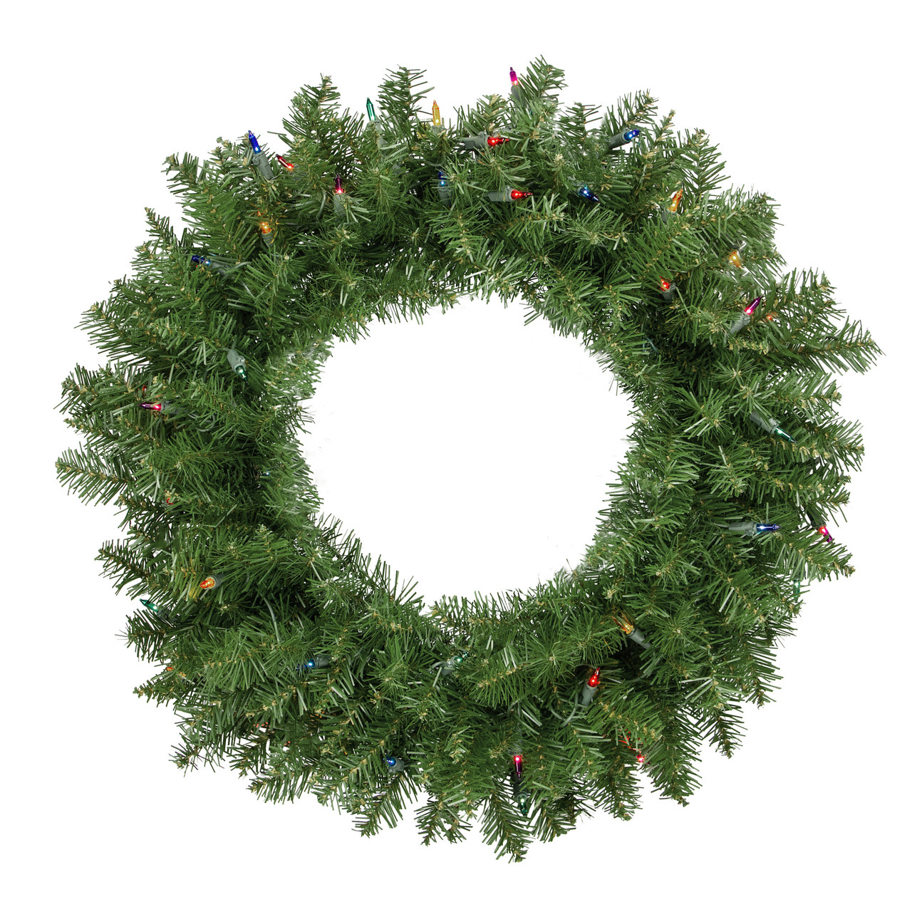 Pre-Lit Rockwood Pine Artificial Christmas Wreath, 24-Inch, Multi Lights