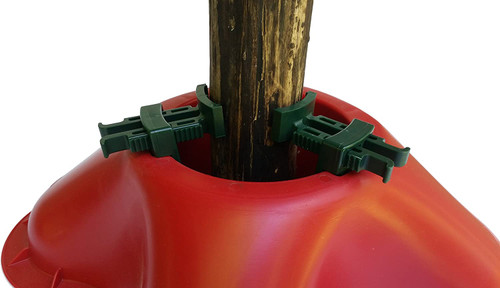 Red Christmas Tree Stand with Clamping System - For Live Trees up to 7'