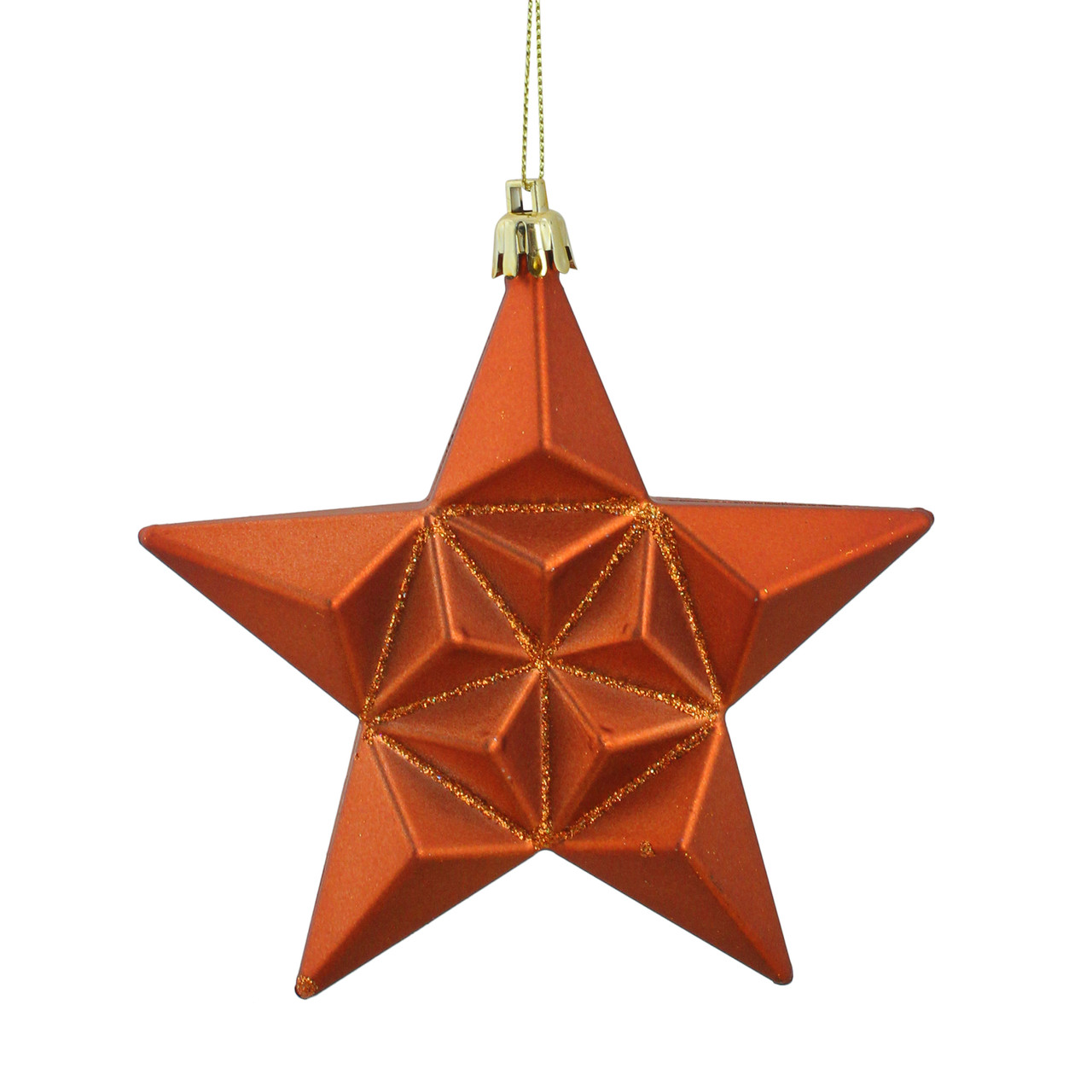 12ct Matte Burnt Orange Glittered Star Shatterproof Christmas Ornaments 5"