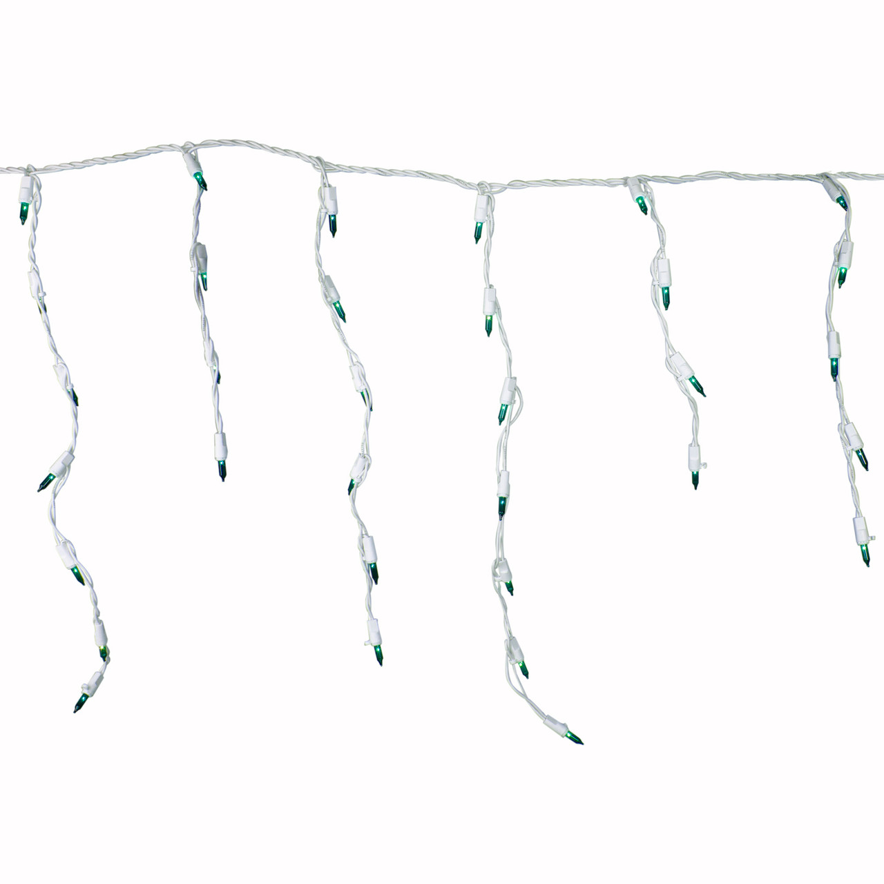 Set of 100 Green Everglow Icicle Christmas Lights, 6.6' White Wire