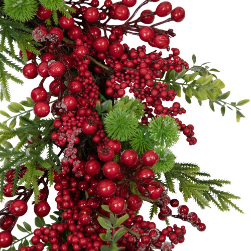 Artificial Frosted Red Berry and Pine Christmas Wreath, 28-Inch, Unlit