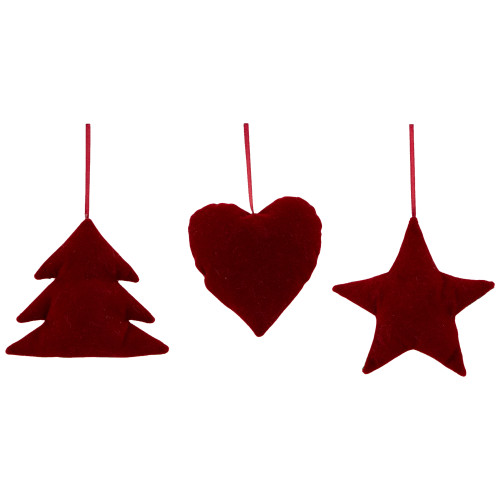 Plaid Heart, Tree and Star Christmas Ornaments - 5" - Red and Green - Set of 3