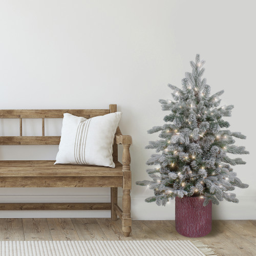 Real Touch?? Pre-Lit Medium Saratoga Spruce Flocked Artificial Potted Christmas Tree 4' - Clear Lights