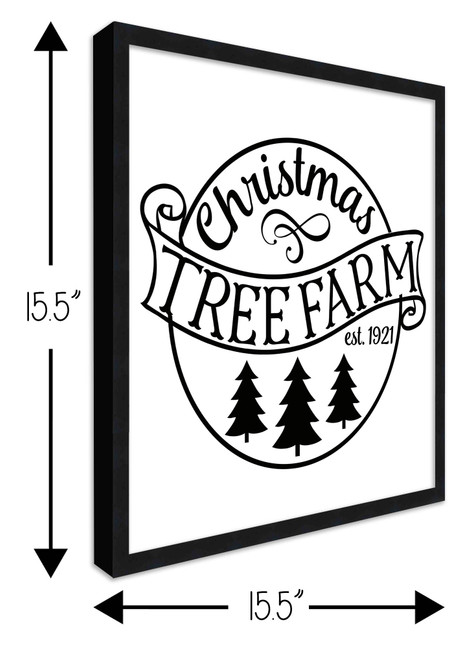 Black and White Christmas Tree Farm 15.5" x 15.5" Framed Christmas Wall Decor  Sign Poster in a Black Wooden Frame with UV Acrylic and Hangers