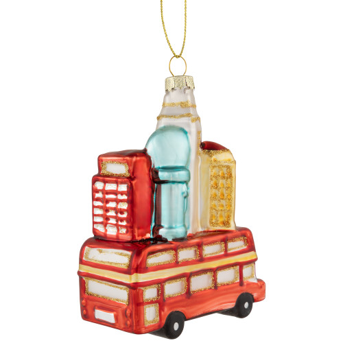 4.5" Merry Christmas Double Decker Tour Bus Glass Ornament