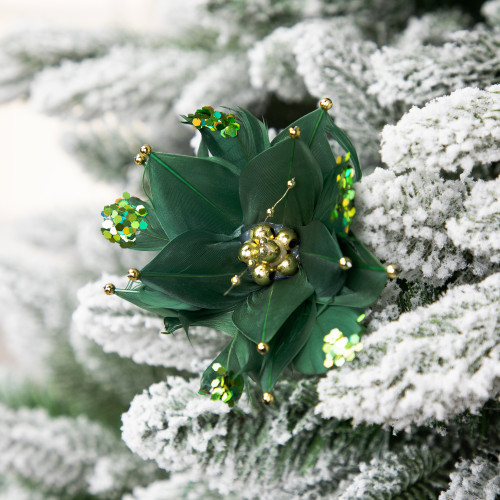 Poinsettia with Feather Petals Artificial Christmas Pick - 13.75" - Green