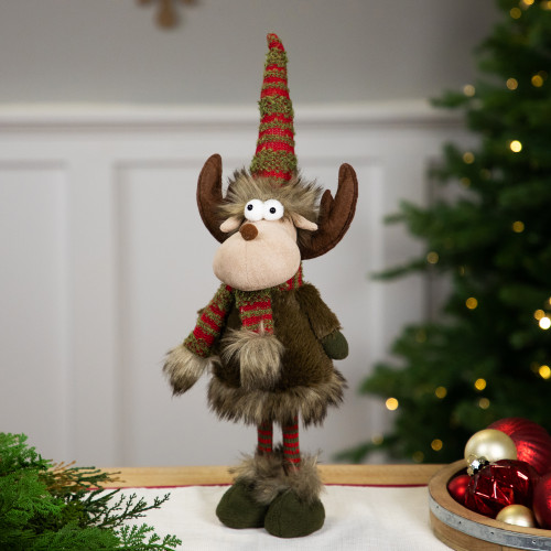 Standing Plush Moose with Striped Legs Christmas Figure - 18" - Green and Red