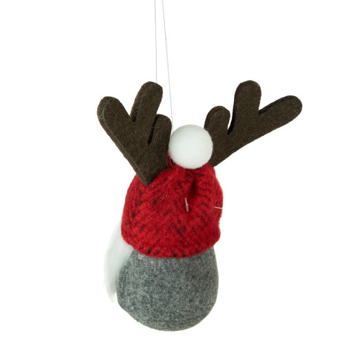 5.25" Red and Gray Gnome with Antlers Christmas Ornament