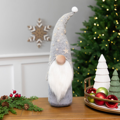 Gnome with Knitted Star Pattern Hat Christmas Figure - 17"