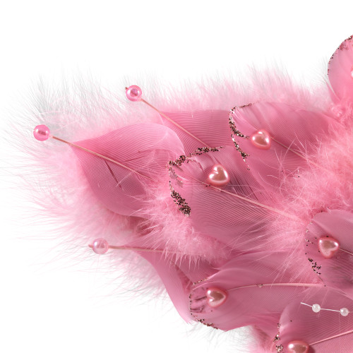 Feather Star Glittered Christmas Ornament with Hearts -12" - Pink