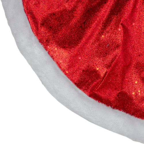 20" Red Glittered Mini Christmas Tree Skirt With a Faux Fur Trim
