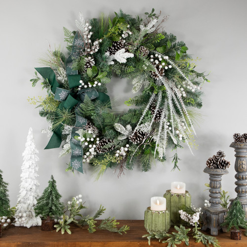 Real Touch?? Frosted Pinecones and Berries Christmas Wreath - 36" - Unlit