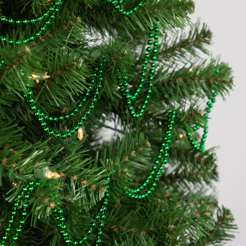 15' Shiny Metallic Green Beaded Christmas Garland - Unlit