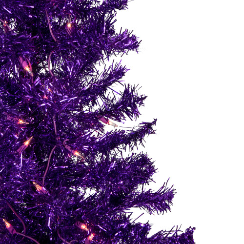 6' Pre-Lit Purple Artificial Tinsel Christmas Tree, Clear Lights