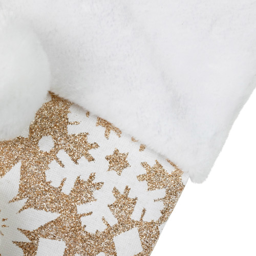 20.5" Glittered Gold Christmas Stocking with Snowflakes and Pom Poms