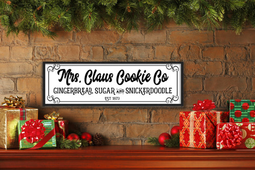 Mrs Claus Cookie Company 9.5" x 25.5" Framed Christmas Wall Decor Art Print Sign Poster in a Black Wooden Frame with UV Acrylic and Hangers