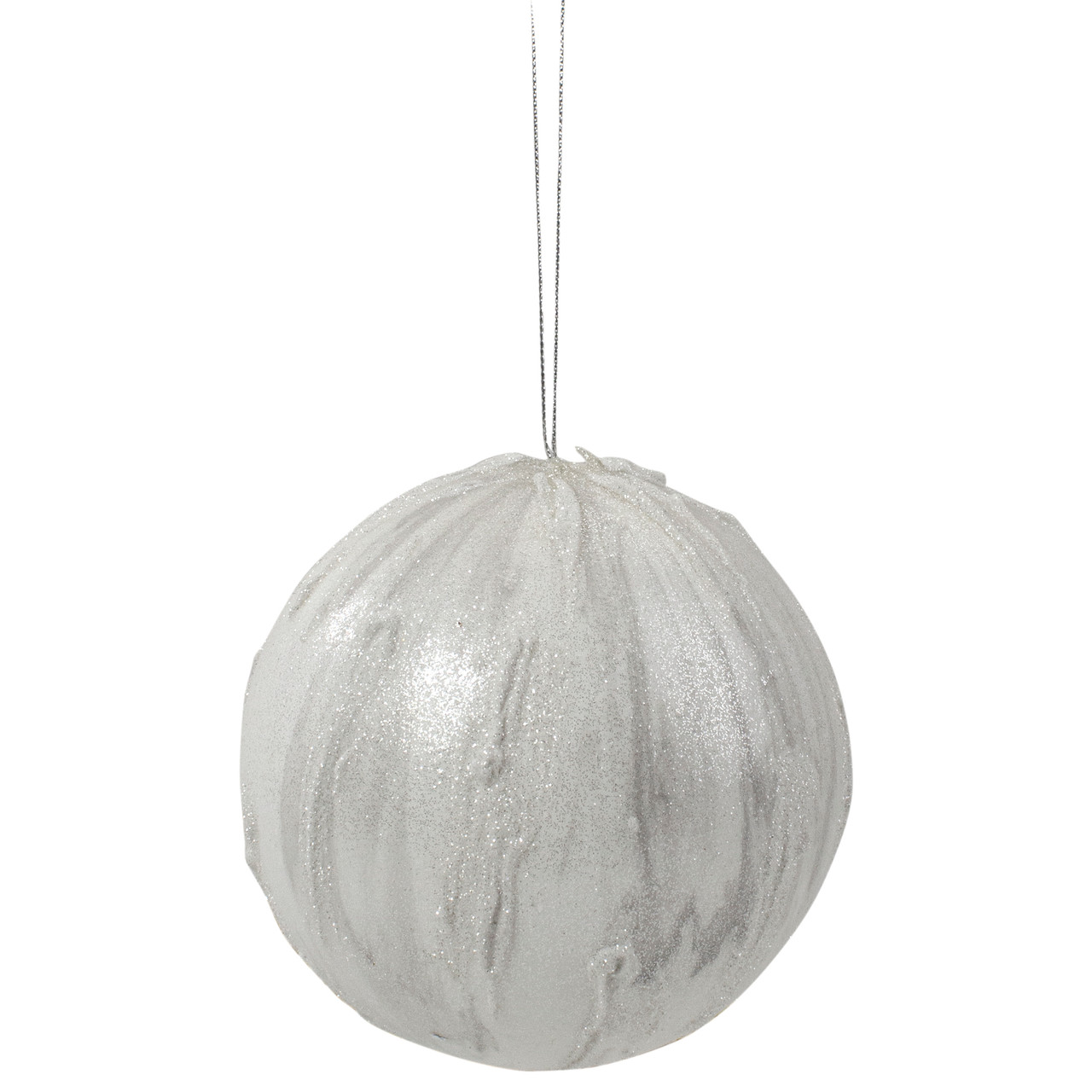 4.25" Glittered White Marbled Christmas Ball Ornament