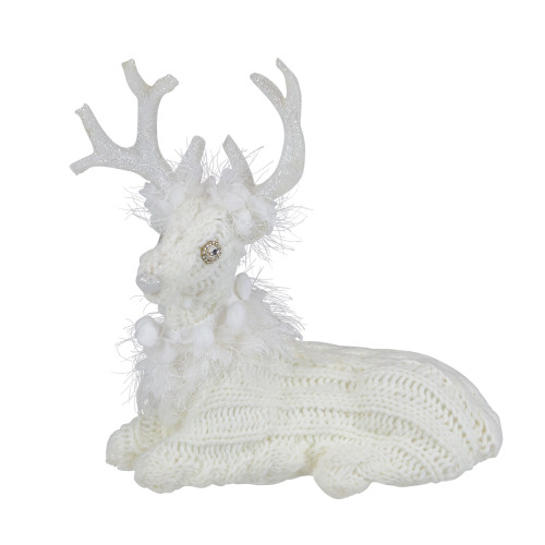 Cable Knit Sweater Sitting Reindeer Christmas Figure - 9.75"