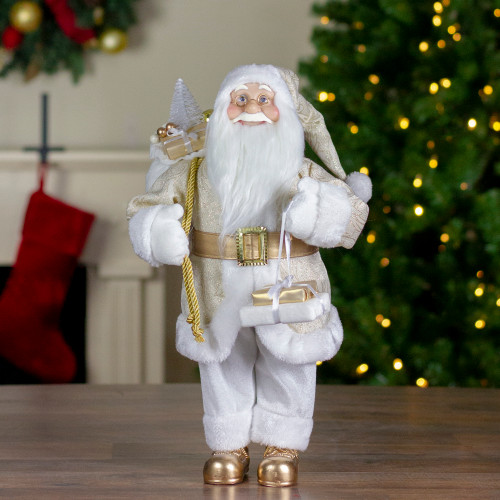 18" Gold and White Standing Santa Christmas Figure with Presents