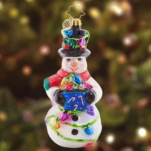 Christopher Radko Light The Night Snowman Glass Christmas Ornament 1021614