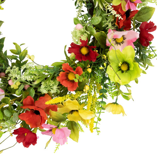 Poppy and Eucalyptus Spring Wreath - 26" - Red and Yellow