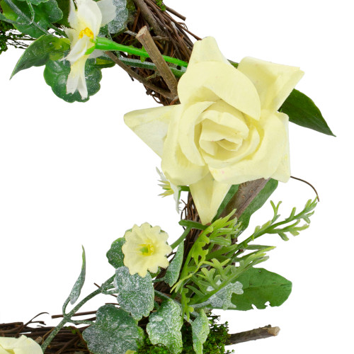 Mini Rose and Foliage Spring Wreath, Yellow 7"