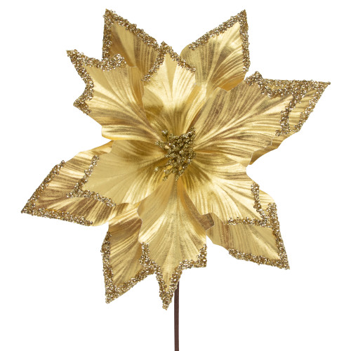 24" Metallic Gold Sequin Poinsettia Christmas Stem Spray