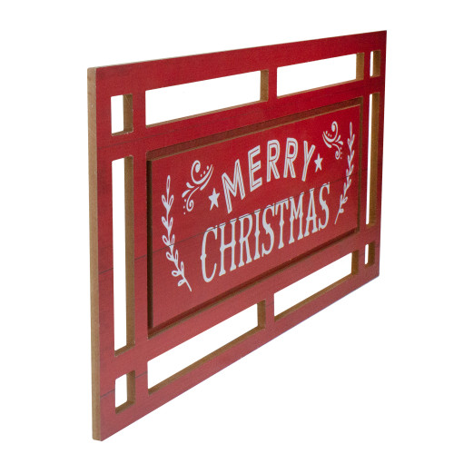 Carved "Merry Christmas " Wooden Rectangular Wall Sign - 24�� - Red and White