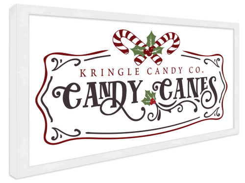 Kringle Candy Co Candy Canes 11.5" x 21.5" Framed Christmas Wall Decor Art Print Sign Poster in a Natural Wooden Frame with UV Acrylic and Hangers