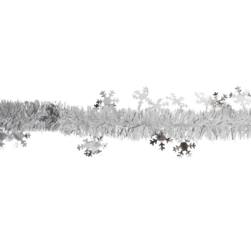 Commercial Christmas Tinsel Snowflake Garland - 50' x 2" - White and Silver - Unlit