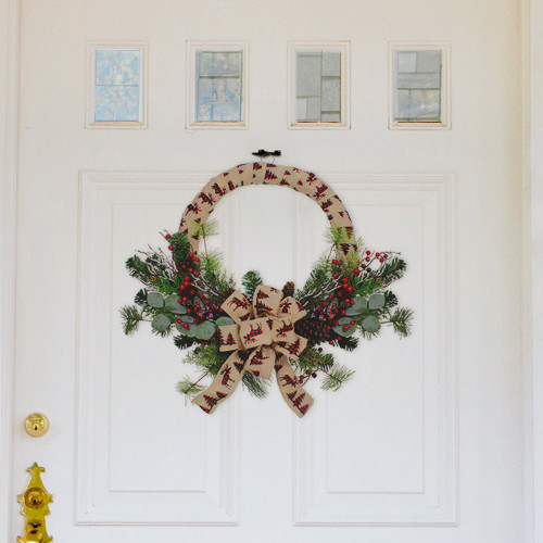 Winter Foliage and Berries Artificial Burlap Christmas Wreath - 24" - Unlit