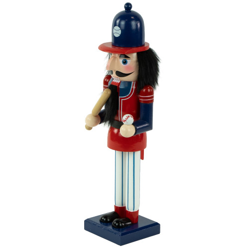 14" Red and Blue Wooden Christmas Nutcracker Baseball Player