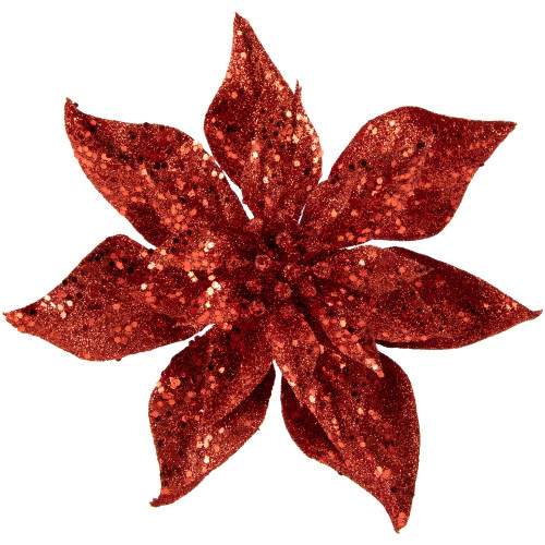 9" Red Glittered Poinsettia Christmas Clip Ornament