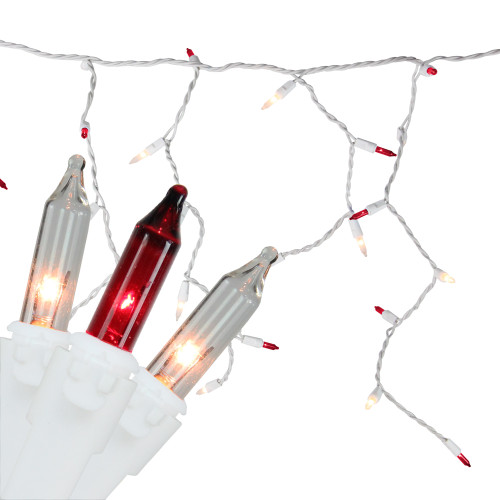 150 Red and Clear Mini Icicle Christmas Lights - 8.75 ft White Wire