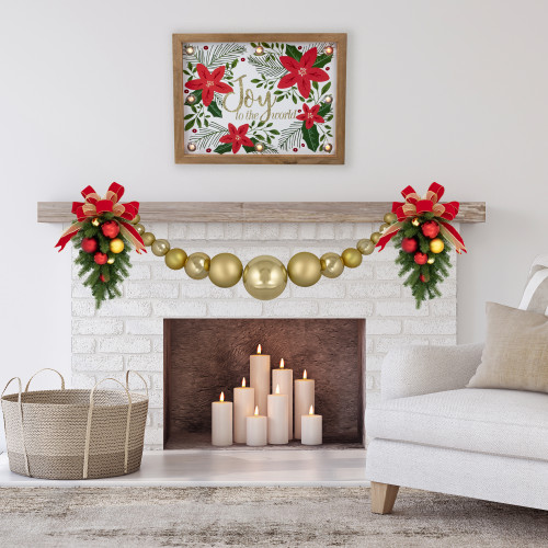 6' Gold Shiny and Matte Shatterproof Ball Christmas Swag