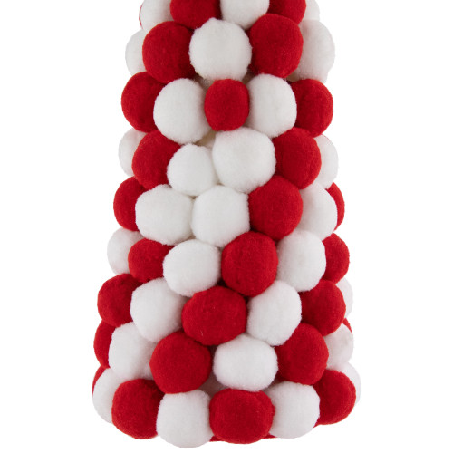 Candy Cane Plush PomPom Christmas Tree Decoration - 15" - Red and White