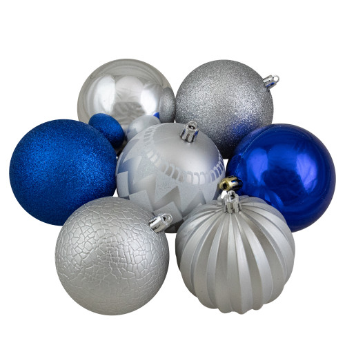 75ct Blue and Silver Shatterproof 3-Finish Christmas Ball Ornaments