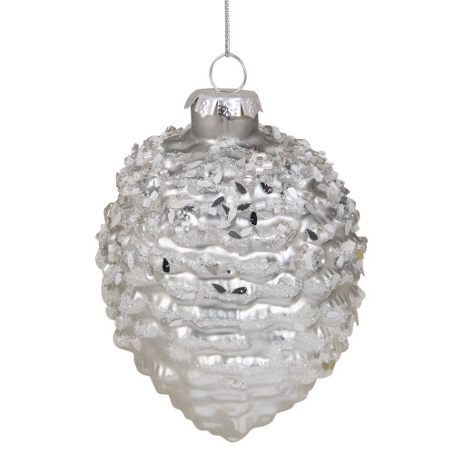 4" Silver Glittered Half Pine Cone Glass Christmas Ornament
