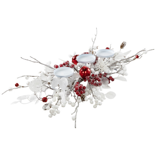 Berries and Snowflakes Christmas Pillar Candle Holder - 24" - Red and White