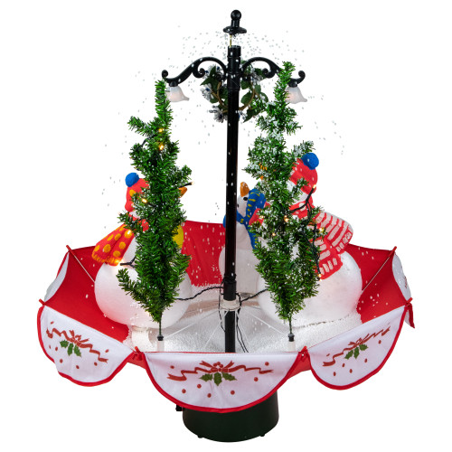 30" Musical Lighted Snowing Snowman Family in Umbrella Base Christmas Decoration
