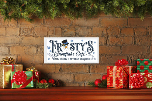 Frosty's Snowflake Cafe 8.5" x 17.5" Framed Christmas Wall Decor Art Print Sign Poster in a Natural Wooden Frame with UV Acrylic and Hangers