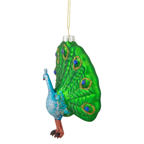 4.75" Green and Blue Peacock Glass Christmas Ornament