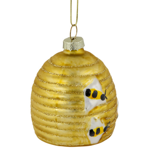 2.75" Glittered Beehive Glass Christmas Ornament