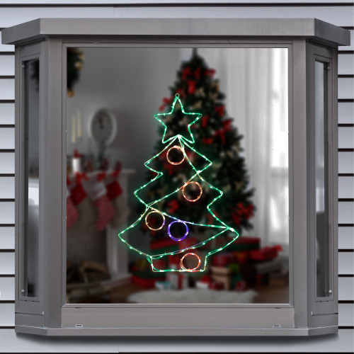 28" LED Lighted Christmas Tree with Ornaments Window Silhouette