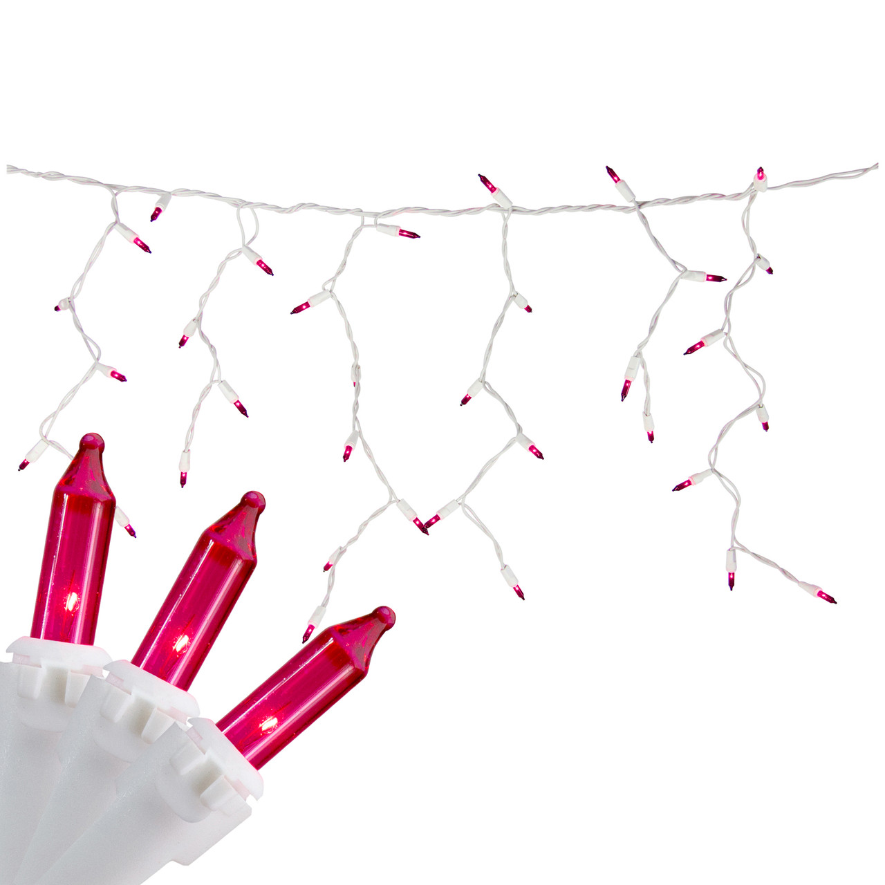 100 Count Pink Mini Icicle Christmas Lights - 3.5 ft White Wire