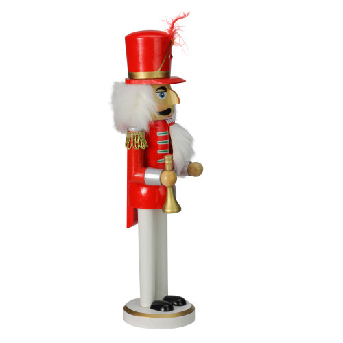 14" Red and White Wooden Christmas Nutcracker with Horn