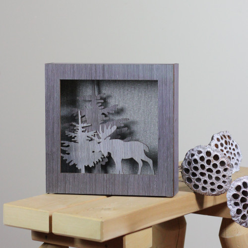 10" Glittered Moose Silhouette Box Framed Christmas Table Decoration